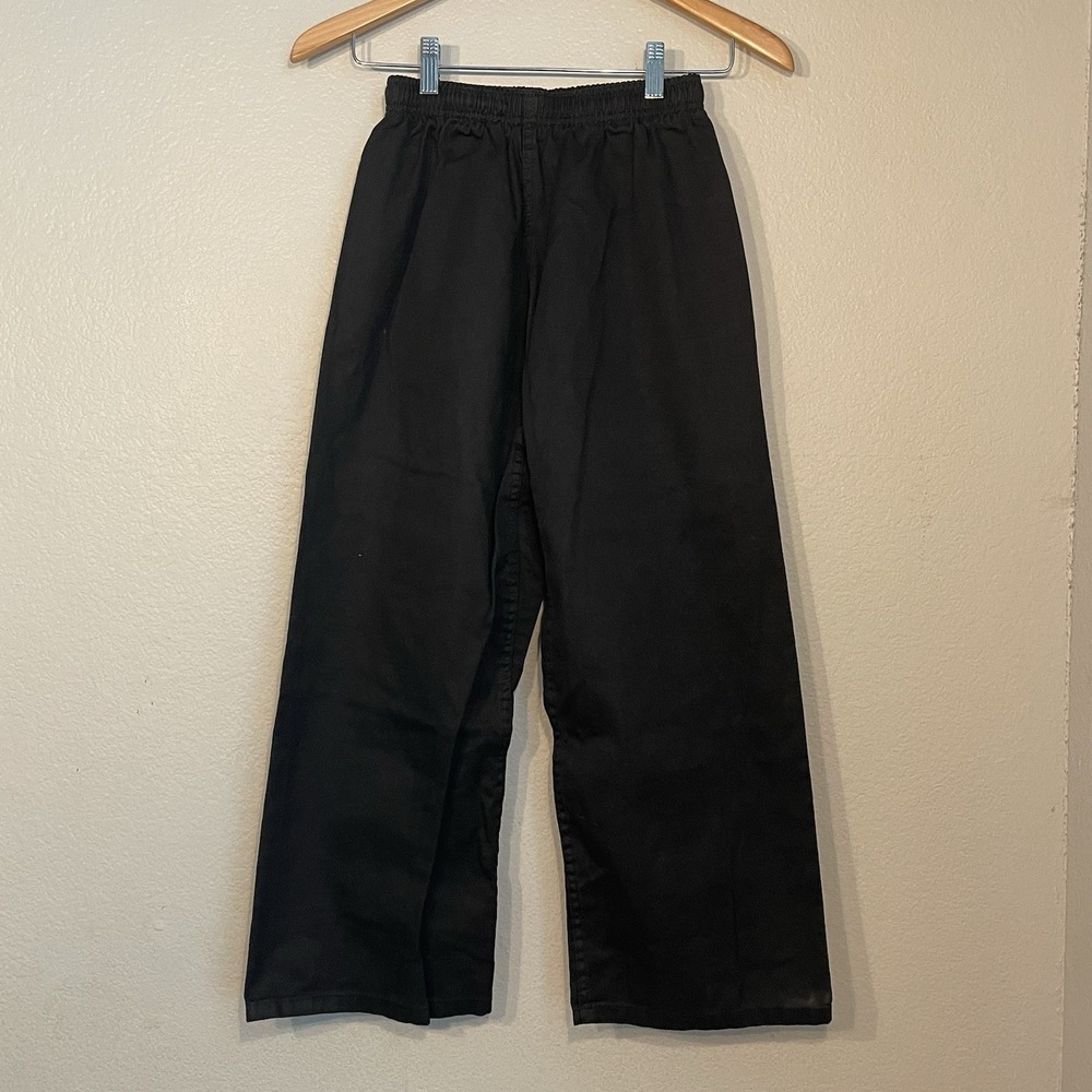 Century Martial Arts Pants YOUTH Size 2 Black Cropped Leg Elastic Waist Wide Leg
